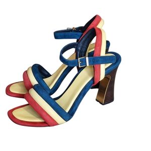 Tory Burch Red and Blue Heels Vibrant Color Block Design